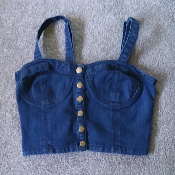 DENIM BLUE CORSET TANK TOP - Picture 1 of 2